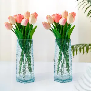 The Better Home Glass Vase for Home Decor (2Pcs- 22cm)|Center Table Decorative Items| Flower Vases for Home Decor| Dining Table Decorative Items| Transparent Flower Vase for Living Room, Office, Blue