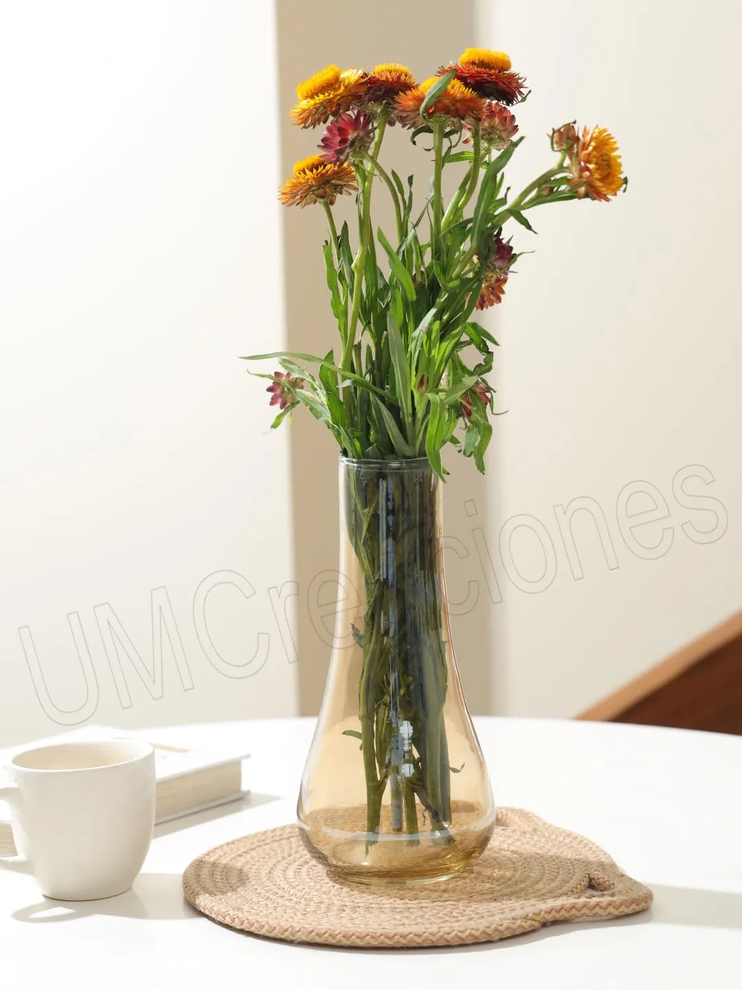 UM Creaciones Papaya Amber Glass Tapered Vase Set Suitable for Home Décor,Flower Arrangements,Centerpieces,Gifts(Size-8 Inch)(Pack of 1)