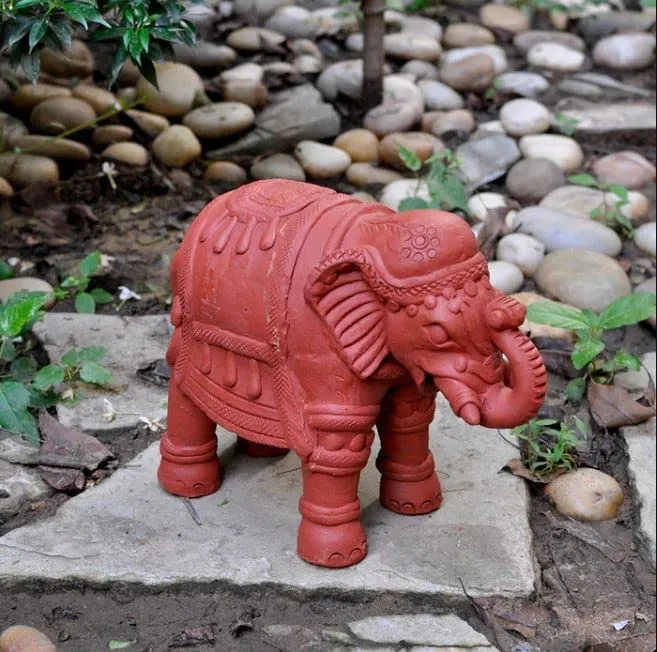 VASDECOR Terracotta Clay Home Decorative Showpiece Brown Elephant | Ideal for Table - Length- 15 cm | Width - 8 cm | Height - 11 cm