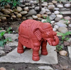 VASDECOR Terracotta Clay Home Decorative Showpiece Brown Elephant | Ideal for Table - Length- 15 cm | Width - 8 cm | Height - 11 cm