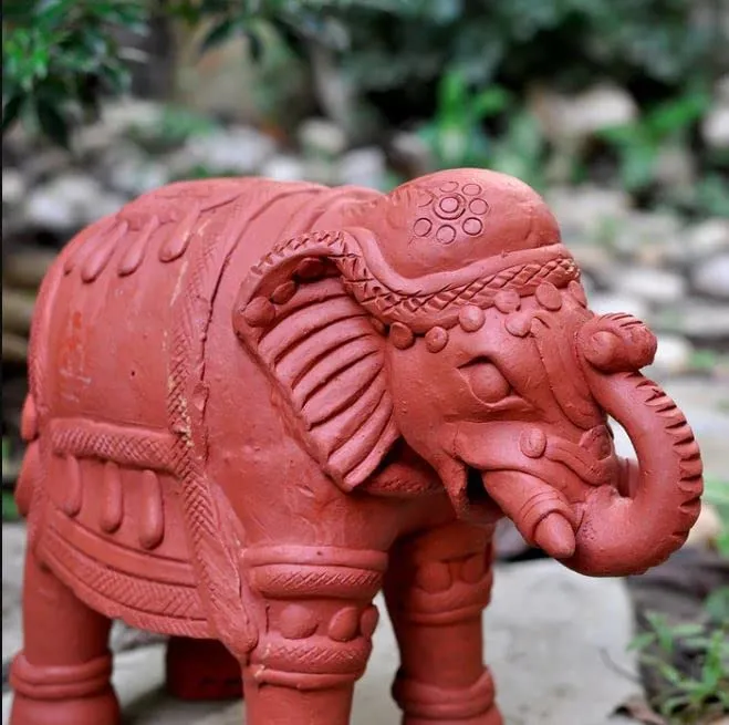 VASDECOR Terracotta Clay Home Decorative Showpiece Brown Elephant | Ideal for Table - Length- 15 cm | Width - 8 cm | Height - 11 cm