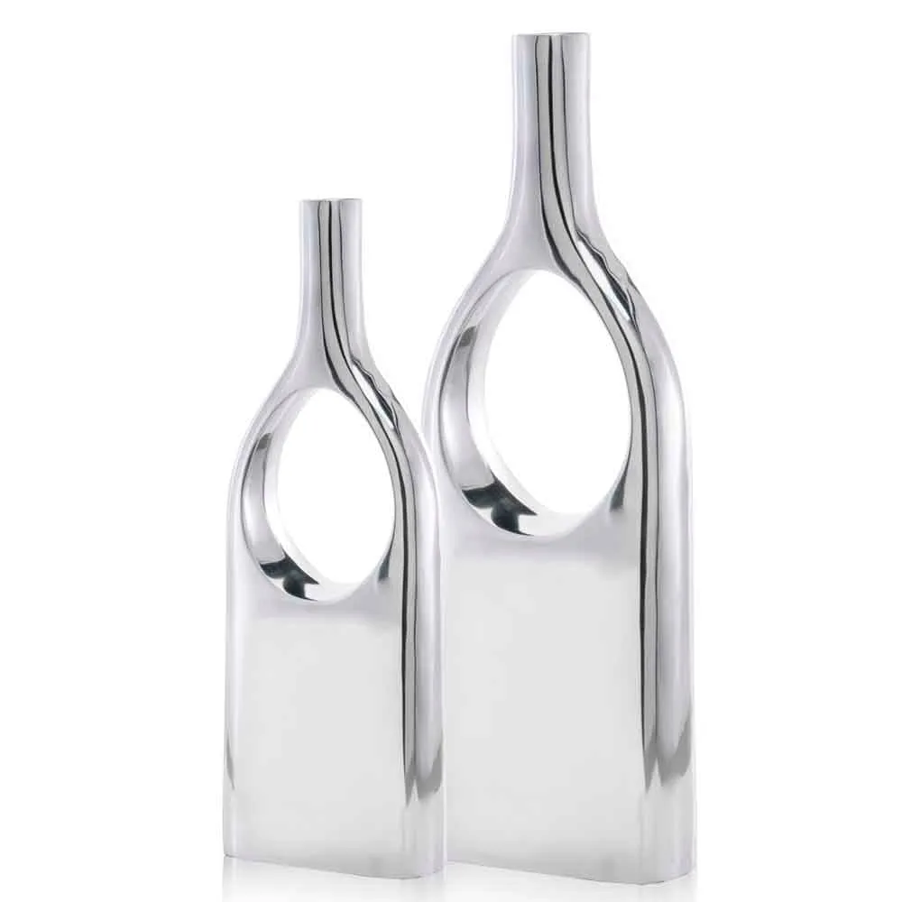 View Thru Vases- Set 2, Aluminum, Flowers/Orchids, Tall 19", Short 16" Diameter. Elegant, Modern for Home and Office.