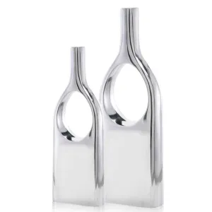 View Thru Vases- Set 2, Aluminum, Flowers/Orchids, Tall 19", Short 16" Diameter. Elegant, Modern for Home and Office.