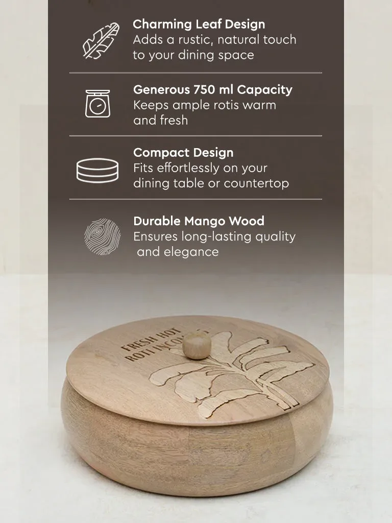 Westside Home Light Brown Leaf Design Wooden Roti Box