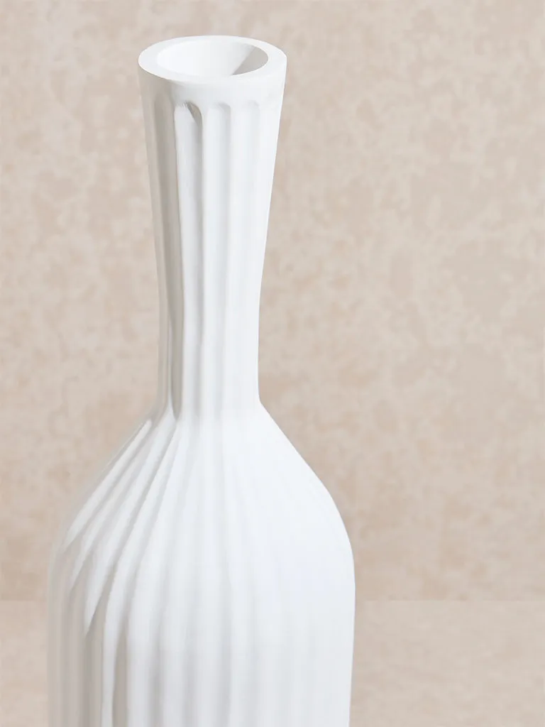 Westside Home White Ribbed-Textured Marble Floor Vase